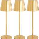 Uuffoo 3 Pack Cordless Table Lamp Rechargeable 5000mAH Battery Operated Lights Touch Control LED Portable Desk Lamps 3 Color Dimming for Outdoor Coffee Bedroom Kitchen (Gold)