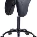 Saddle Stool with Wheels, Anti-Hair Tangling Rolling Salon Stool Chair for Hair Stylist, Ergonomic Adjustable Stool for Salon, Kitchen, Medical, Office, Home (All Black)