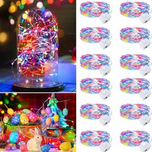 12 Pack Multicolor Fairy Lights Battery Operated, 7ft 20 LED Mini String Twinkle Lights for Easter Valentine's Day Christmas Mason Jars Centerpiece Table Decorations (12, Multicolor)