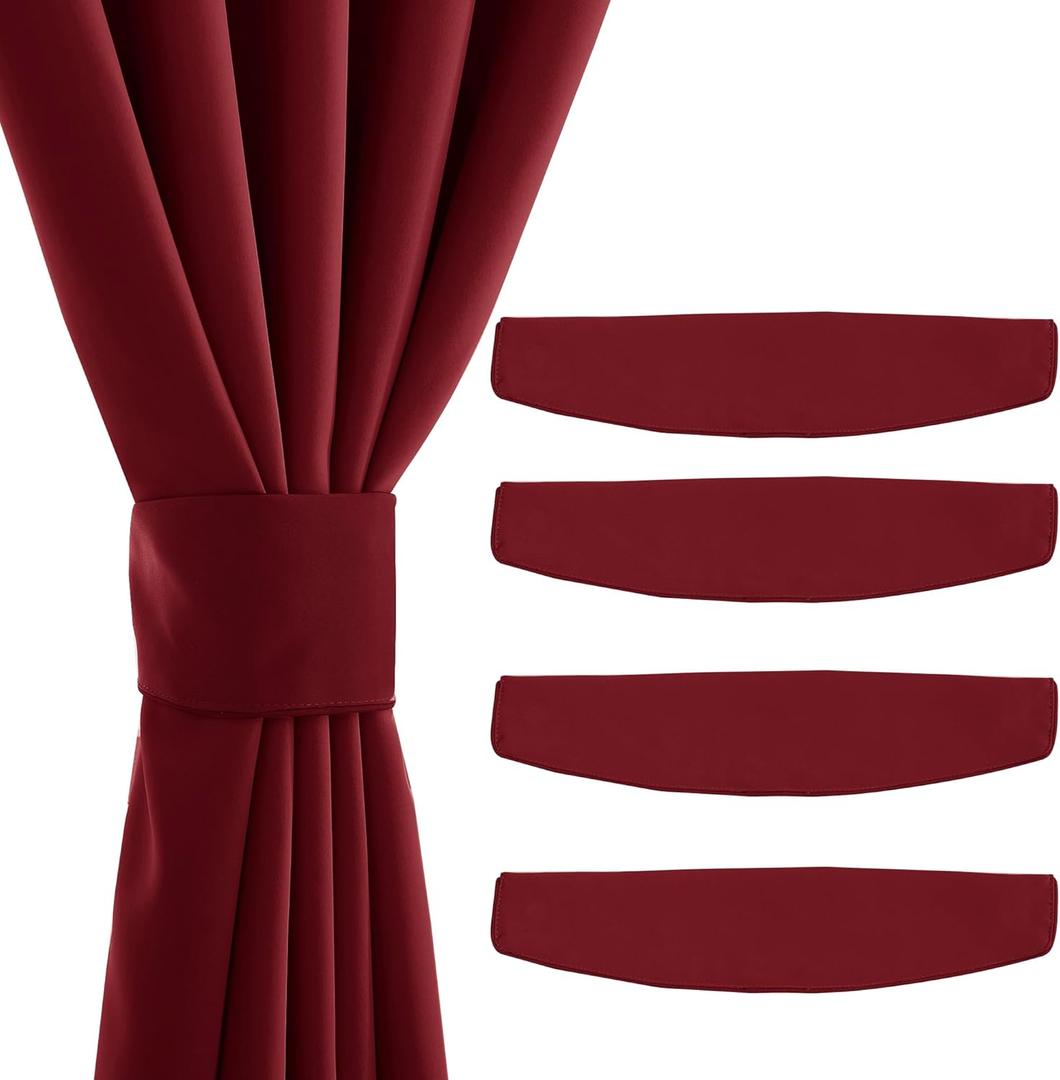 NICETOWN Handmade Curtain Tie Backs-Decorative Drape Tie Backs Holdback Holder for Window Draperies (Burgundy Red, 15 X 4 Inches, Set of 4,Suitable for 55- 70" Wide)