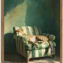 Framed Funny Leopard Canvas Wall Art, Vintage Sleeping Cheetah on Sofa Pictures Wall Decor, Eclectic Animal Paintings Canvas Prints Whimsical Home Decor for Living Room Bedroom 12x16 inch