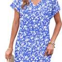 MISFAY Women Summer T Shirt Dresses 2025 Casual Short Sleeve Sundress V Neck Loose Tank Short Dress Vacation Outfits (Blue, XL)