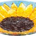 Evergreen Garden 18" Glass Bird Bath Bowl for Outdoors | Hand Painted Glass | Embossed Shape | Bowl Only - no Stand Included | Summer Sunfloweres Fade and Weather Resistant Outdoor Decoration
