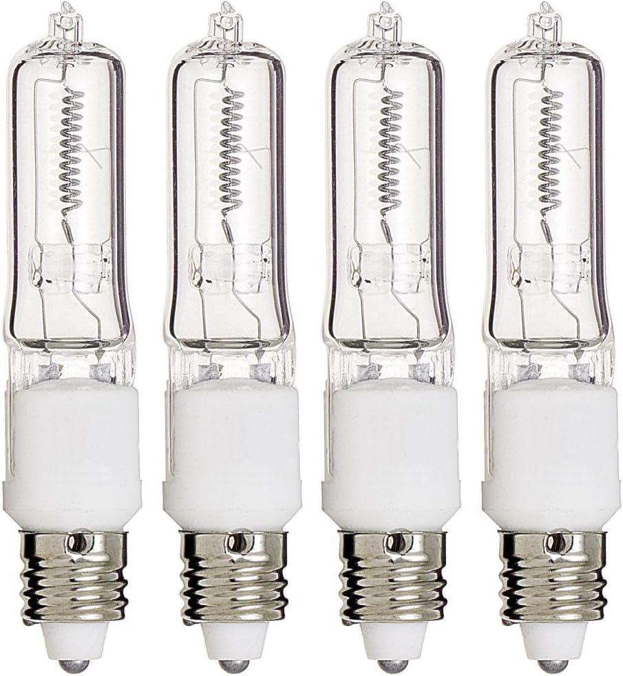 Pack of 4 100 Watt JDE11 Halogen candelabra bulb 100W T4 120V Light Bulbs-Clear Finish -E11 Mini-Candelabra Base T4 BulbDimmable-Warm White Q100CL/MC, for Chandeliers, Pendants, Cabinet Lighting