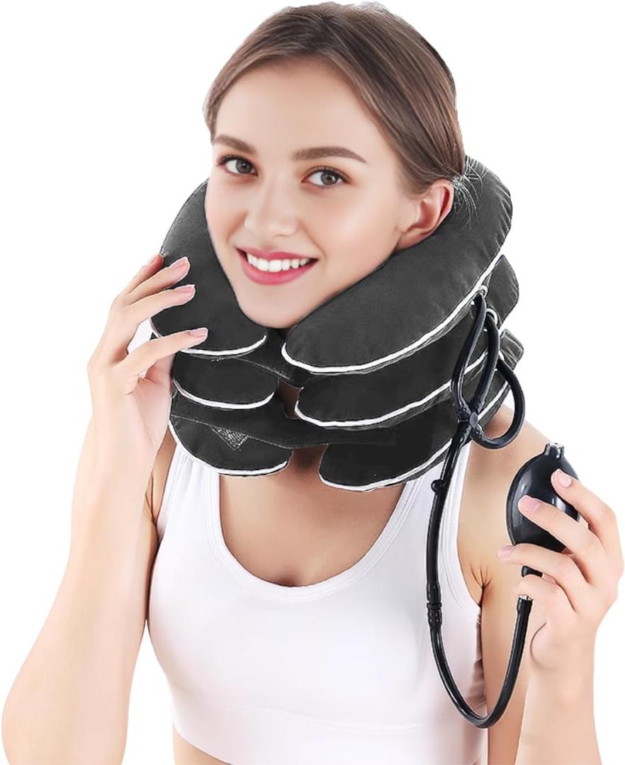 Inflatable Neck Stretcher for Cervical Traction, Adjustable Cervical Traction Device for Instant Relief, Neck Decompression Device for Neck Pain, Neck Traction Pillow, Neck Extender for Home Use(Gray)
