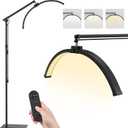 Esthetician Light, 3-Color Dimmable Lash Lamp, 308 LED Beads Shadowless Half Moon Light, Lash Foldable Floor Lamp with 360 Rotation for Beauty, Tattoo, Spotlight, Reading (Black)