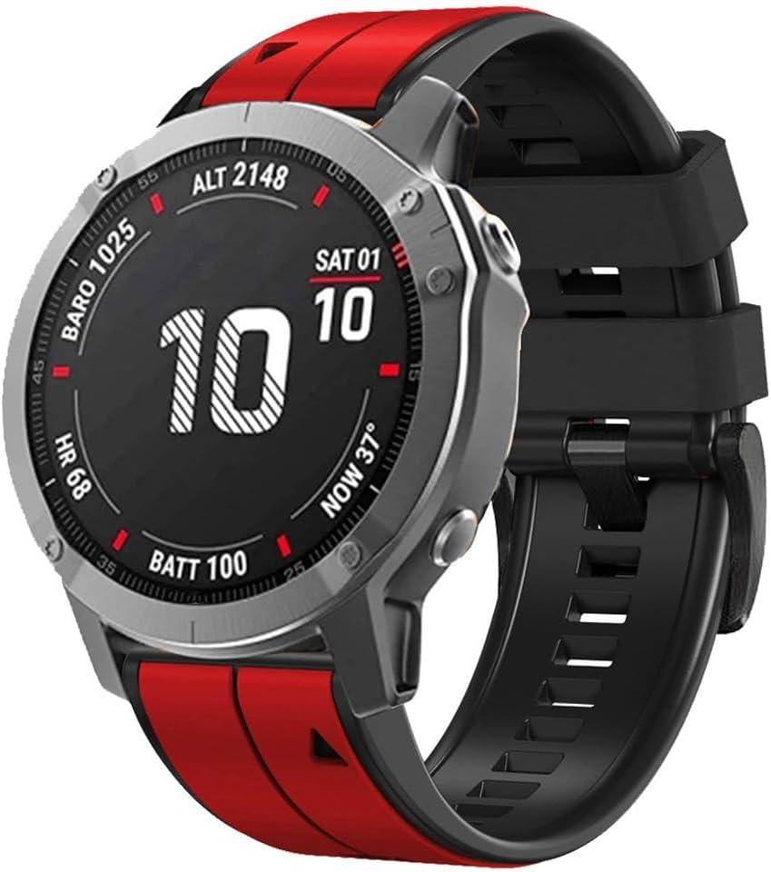 26mm watch band for garmin fenix 7x sapphire solar fenix 6x pro solar fenix 5x 3 hr quick release fit dual color silicone watch strap replacement for garmin epix 2 pro sapphire 51mm Descent MK1/2/2i (26-RED-BLACK)