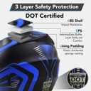 Adult Off-Road Motorcycle Helmet, Dot Approved Full Face Helmet, Equipped with Sun Visor and Detachable Inner Liner, Fashionable and Lightweight Design. (Blue, Small)