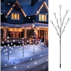Brightown Snowflake Lights Outdoor Pathway, 4 Packs Lighted Branches Christmas Yard Decor, Small Christmas Tree with Lights, Twig Branch Light Outdoor Christmas Decorations Yard, White