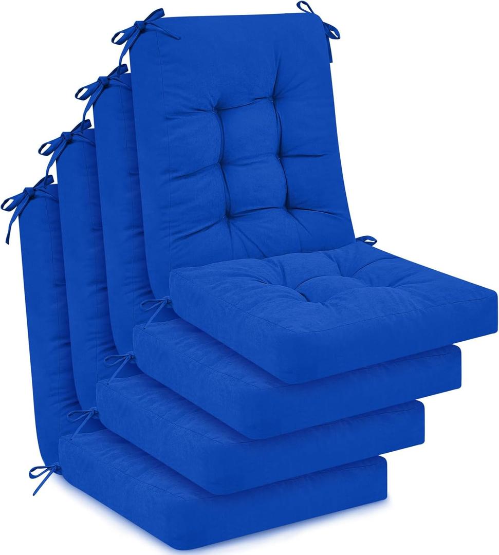 Juexica 4 Sets Outdoor Patio Chair Cushions Seat High Back Tufted Pillow Replacement Rocking Chair Cushions Pads for Patio Summer Seasonal Indoor Home Office(Royal Blue)
