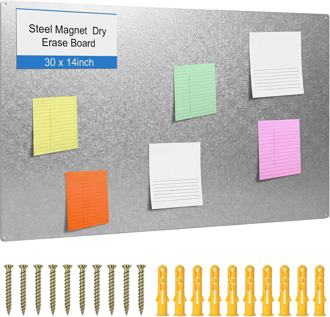 Ireer Magnetic Board Steel, Display Magnetic, Silver, 24 x 36 Inch
Magnet Bulletin Boards for Walls Notes Photos for Home, Office, Classroom, Pre Drilled with Screws and Dry Wet Erase Feature