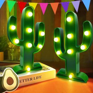 Extra Large - 2 Pack LED Cactus Light Cinco de Mayo Decorations 10 x 5.5 Inch Cactus Decor Mexican Fiesta Party Decorations Cute Night Lamp for Table Kids' Room Bedroom Living Room Gift Party Home