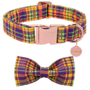 2 Pack Halloween Dog Collar with Bow Tie, Halloween Bowtie Collar for Small Girl Boy Dog, Fall & Winter Dog Collar with Durable Metal Buckle, Cute Plaid Pet Collar, XL