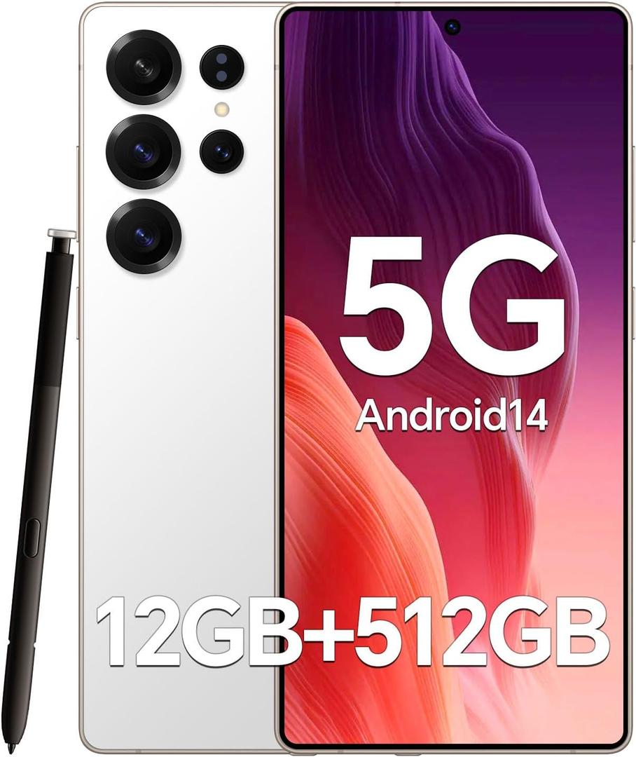 Unlocked Phones P25 Ultra Build-in Pen, Snapdragon 888, 5G Dual SIM Dual Standby, 6.9" Screen Android 14 Mobile Phone, 12GB+512GB Smartphone, 6800mAh Battery, 48MP+108MP Camera Phone, Face ID Silver