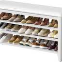 Shoe Rack Bench Entryway Storage with Leather Cushion, Shoe Organizer Bench for Entryway, Ideal for Front Doors Entrances Hallway Mudroom Featuring Rubberwood And 3 Height-Adjustable Removable Shelve, Size: 39.4"