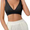 SHARICCA Pro Seamless Bra for Women Deep V Neck Wirefree Bra Adjustable Strap Comfort Sleep Bra Removable Padded Bralette (Small, Black)
