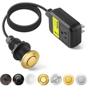 Garbage Disposal Air Switch Kit Sink Top Waste Disposal Long Stainless Steel Golden Brushed On/Off Air Button Food and Waste Disposals Part by Etoolcity, UL Listed