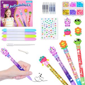 MOMUSE DIY Pen Making Kit, Fun Pen Creator Studio  Make You Own 4 Sparkly Glitter Pens, Creative Art and Craft Kits Toys for Kids Girls Tweens 6 7 8 9 10 11 12 Years Birthday Gift Present