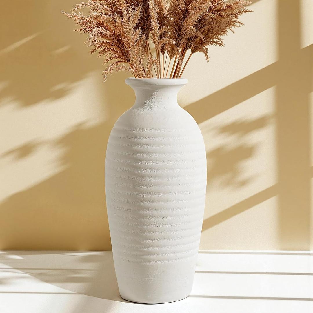 Rustic Ceramic Tall Vase 14 Large Handmade Flower Vases for Farmhouse Decor Living Room Shelf Styling Waterproof Off-White Pottery Jar for Pampas Grass Wedding or Housewarming Gift