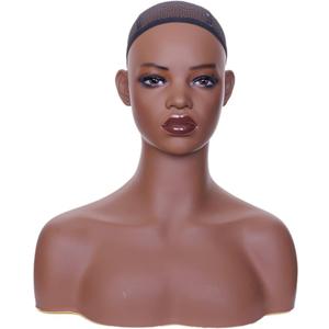 Hitleed Realistic Mannequin Head with Shoulders for Wig Displaying, Wig Display Head Stand , Makeup Design Brown