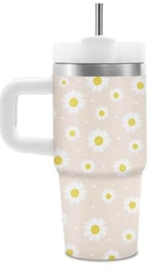 Daisy Gifts for Girls Women, Cute Daisys Tumbler with Handle for Kids 14oz, Daisy Lovers Gifts for Girl, Insulated Stainless Steel Daisies Flower Cups, Floral Birthday Gift for Daughter, 1 Pc