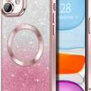 Hython for iPhone 11 Case Clear Magnetic Glitter Phone Cases [Compatible with MagSafe] Full Camera Lens Protector Slim Gradient Sparkle Luxury Plating Shockproof Protective Cover Women Girls, Pink