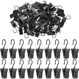 200 Pack Curtain Clips Hooks, Stainless Iron Small Clips for Hanging, Curtain Hooks with Clip for Hanging Party String Lights, Christmas Courtyards Decoration, Art Craft Display(Black)