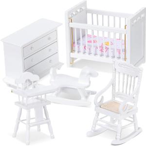 Silipull 5 Pcs 1: 12 Scale Wooden Dollhouse Furniture Set Miniature Wood Bedroom Furniture Wooden Dollhouse Accessories Encourage Creative and Imaginative Play for Kid Miniature Bathroom(White), Small