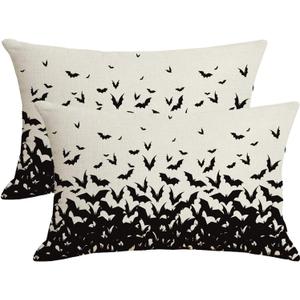 Halloween Pillow Covers 12x20 Set of 2,Halloween Bats Decorative Throw Pillow Covers Outdoor Cushion Cases for Farmhouse Home Sofa Couch Decorative