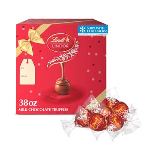 Lindt LINDOR Milk Chocolate Candy Truffles Gift Box, 90 Count, 38 oz. (EXP 10/31/26)