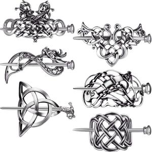Syhood 6 Pieces Retro Silver Viking Celtic Alloy Hair Clips - Hair Accessories for Women Girls