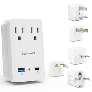 2000 W Travel Adapter Kit w/ 2 USB Ports & Outlets - International Power Adapter Plug Europe US UK Adaptor - 220-110V Adapter - Smart 2.4 A USB Electrical Charger Dual Voltage Device Sublimeware