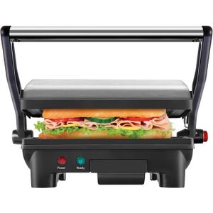 Chefman Electric Panini Press Grill and Gourmet Sandwich Maker w/ Non-Stick Coated Plates, Opens 180 Degrees to Fit Any Type or Size Food, Dishwasher Safe Removable Drip Tray, Stainless Steel/Black (2 Slice)