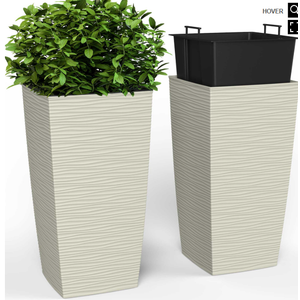 Mueller M-Resin Heavy Duty Tall Planter, Indoor/Outdoor Grande Plant, Tree, Flower Pot, 2-Piece Set, 18, Modern Design, Built-in Drainage, Dark Grey (18 x 9")
