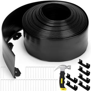 FoldTier 6 Inch Tall 66 ft Length Landscape Plastic Edging Kit with Hammer Spikes Plastic Garden Flower Bed Edging Landscape Border for Gardens Border Grass Yard Lawn (Black)