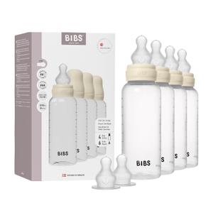 BIBS Baby Bottle 270 ml Silicone Nipple 4 Pack - Anti-Colic, BPA-Free, Round Nipple, Lightweight & Easy to Clean, Suitable for Newborns 0+ Years, 4-Pack + 2 Extra Nipples - Ivory