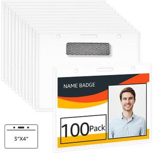 Amazon Basics Horizontal Magnetic Name Badge Holder - 100 Pack, Clear