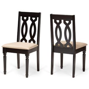 Baxton Studio Cherese Dining Chair and Dining Chair Sand Fabric Upholstered and Dark Brown Finished Wood 2-Piece Dining Chair Set