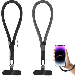 Phone Lanyard, 2 Pack Adjustable Cell Phone Lanyard Strap, Hand Wrist Strap Lanyard with Tether Tabs for Smartphones (Black+grey)