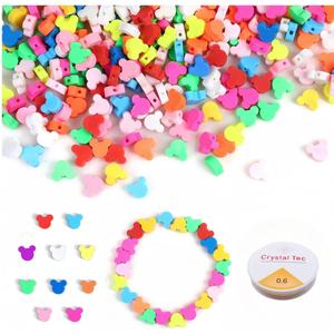 NUOBISHI 500 Pcs Mouse Head Polymer Clay Beads Bulk, Charms for Crafts with Elastic String for Making Bracelet Necklace Craft Decor DIY Crafts