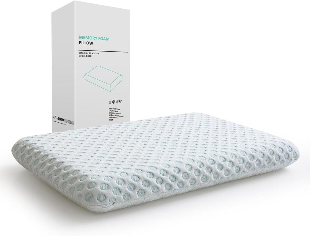 Hcore Ultra Thin Pillow 3.25" Stomach Sleeping, Slim Pillow for Side Back Stomach Sleepers, Gel Infused Memory Foam Pillows with Two-SidedPillow - CertiPUR-US - Standard (White-1pc)