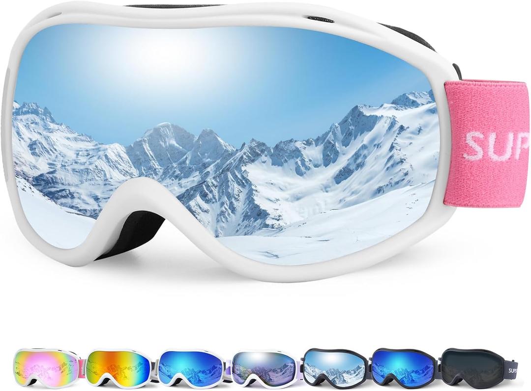 Supertrip Ski Goggles Men Women Anti-Fog Snow Goggles UV Protection Snowboard Goggles for Adult Youth (White Frame/Silver Lens(vlt 10%))