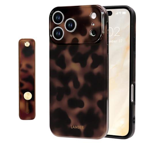 NITITOP Compatible for iPhone 17 Pro Max Case with Wrist Strap Cute Stylish Leopard Print Amber Tortoise for Women Girls Men Soft TPU Shockproof Protective Cover - Brown Leopard