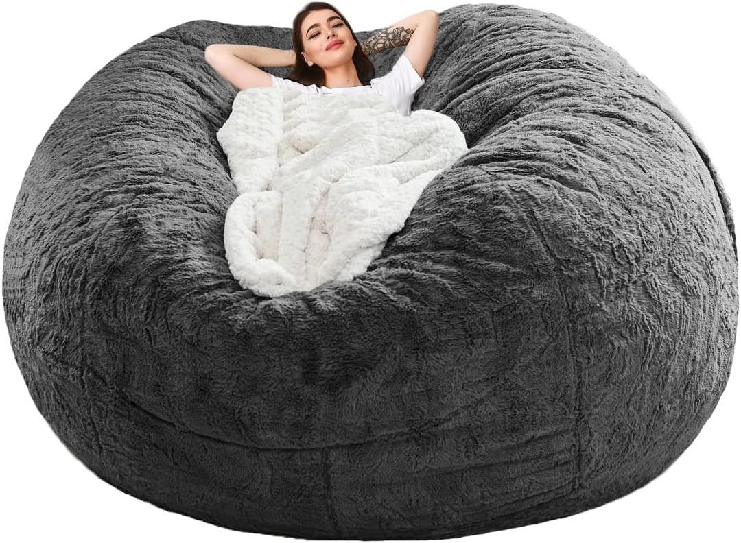Bean Bag Sofa Cover (Dark Gray, 6FT(D153*H65cm) ONLY Cover)