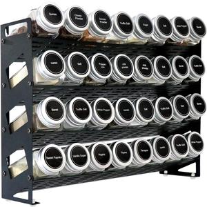 4 Tier Countertop Spice Rack Organizer for Kitchen Cabinet Pantry or Wall Mount, Matte Black (Jars Not Included)