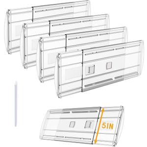 SPEREELER 4 Pack Adjustable Drawer Dividers for Clothes,5" High Expandable From 13-21" Clear Drawer Organizers, PC Plastic Separators for Dresser/Bedroom/Bathroom/Kitchen/Office Storage