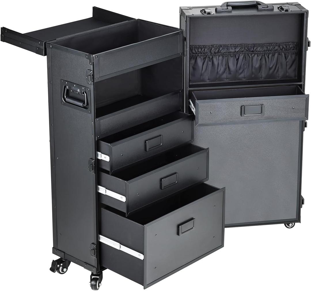 Mobile Nail Tech Station & Rolling Makeup Case with Drawers, 15.7"L x 13"W x 29.3"H