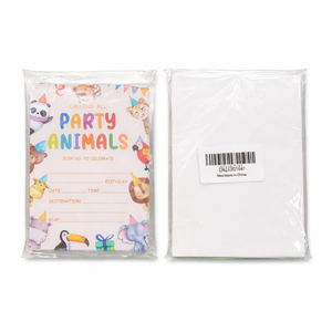 4" x 6" Party Invitation Cards - party animals - 20 Cards with Envelopes, Watercolor & Double-sided Design, Suitable for Boys & Girls, Teenagers, Birthday Parties 