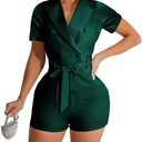 Rompers for Women Sexy Summer Casual Straps Short Pants Jumpsuits with Pockets Zipper (Solid Green)