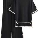 Tanming Sweater Sets Women 2 Piece Lounge Sets Short Sleeve Knit Pullover Tops Wide Leg Pants (X-Large, Black)